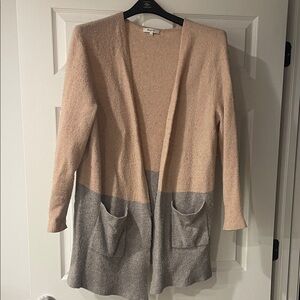Madewell Two-Tone Open Front Cardigan in Beige and Gray